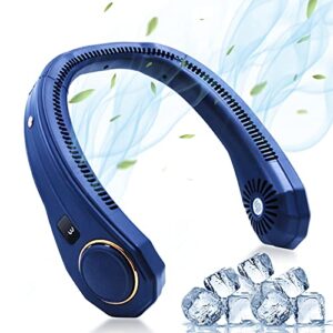aurtec portable neck fan, hands free bladeless neck fan, personal summer cooling neck fan, 3 speeds 4000mah rechargeable neck fan with led display - blue