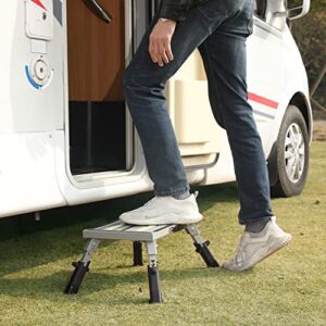 GarfatolRv Safety RV Steps Adjustable Aluminum Folding Platform Step with Glow in The Dark Tapes RV Step Stool with Sheaths Supports Up to 1000 lbs.