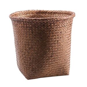 nuobesty brown rubbish container woven basket trash can home office paper wastebasket garbage container bin for bathrooms kitchens home offices craft laundry utility rooms garages office wastebasket