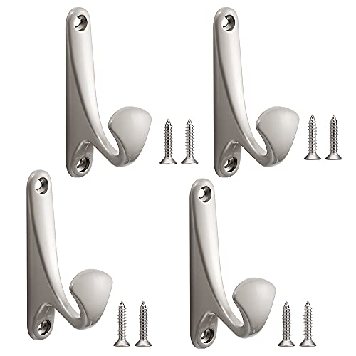 Wall Hooks 4pack Towel Hooks Zinc Alloy Integrated Single Hook Rust-Resistant/Corrosion Resistant/Long Using Life（Silver）