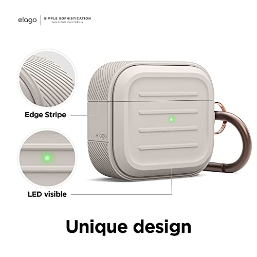 elago Armor Case Compatible with AirPods 3rd Generation Case - Compatible with AirPods 3 Case, Carabiner Included, Supports Wireless Charging, Shock Resistant, Easily Cleaned, Full Protection (Stone)