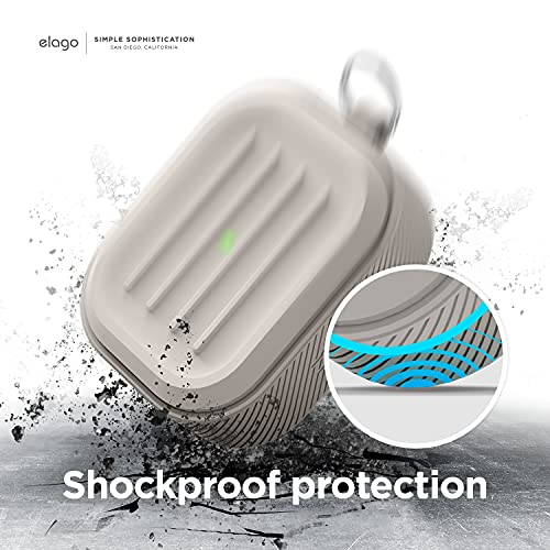 elago Armor Case Compatible with AirPods 3rd Generation Case - Compatible with AirPods 3 Case, Carabiner Included, Supports Wireless Charging, Shock Resistant, Easily Cleaned, Full Protection (Stone)