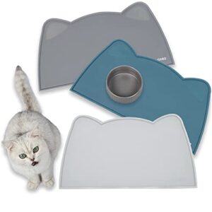ohmo - cat food mat, silicone pet feeding mat for floor non-skid waterproof dog water bowl tray, easy to clean pet placemat (ash, 18 * 9.8'')