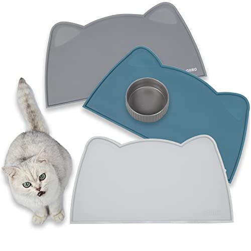 OHMO - Cat Food Mat, Silicone Pet Feeding Mat for Floor Non-Skid Waterproof Dog Water Bowl Tray, Easy to Clean Pet Placemat (Ash, 18 * 9.8'')