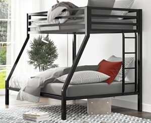 sha cerlin metal bunk bed twin over full size with removable stairs, heavy duty sturdy frame with 12" under-bed storage for teen & adults, teens, no box spring needed, black