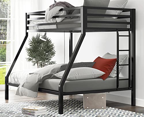 SHA CERLIN Metal Bunk Bed Twin Over Full Size with Removable Stairs, Heavy Duty Sturdy Frame with 12" Under-Bed Storage for Teen & Adults, Teens, No Box Spring Needed, Black