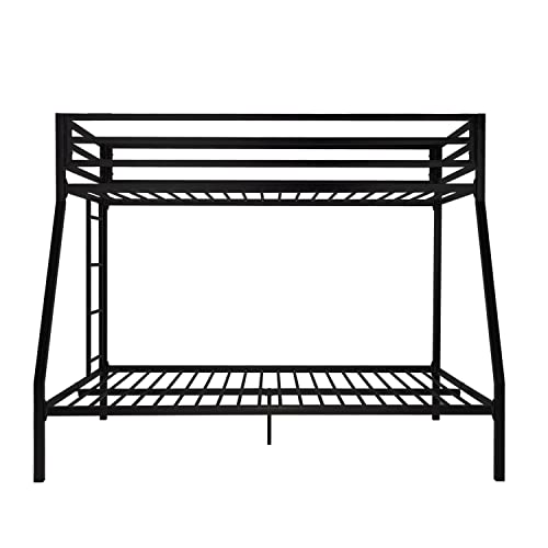 SHA CERLIN Metal Bunk Bed Twin Over Full Size with Removable Stairs, Heavy Duty Sturdy Frame with 12" Under-Bed Storage for Teen & Adults, Teens, No Box Spring Needed, Black