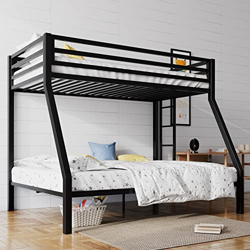 SHA CERLIN Metal Bunk Bed Twin Over Full Size with Removable Stairs, Heavy Duty Sturdy Frame with 12" Under-Bed Storage for Teen & Adults, Teens, No Box Spring Needed, Black