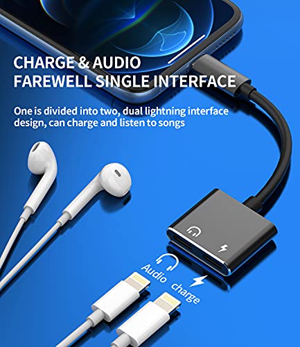 earphone Connector Compatible with iPhone Headphone Adapter Compatible for Lightning Double to Audio Jack and Charger Earphone Charging Splitter 11 12 Mini pro xs xr x Converter for ipad air for Apple