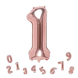 32 inch rose gold number 1 balloons foil ballon digital birthday party decoration supplies (rose gold number 1 balloon)