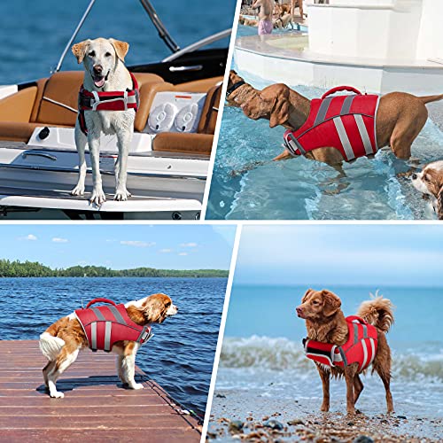 Kuoser Dog Life Jacket with Reflective Stripes, Adjustable High Visibility Dog Life Vest Ripstop Dog Lifesaver Pet Life Preserver with High Flotation Swimsuit for Small Medium and Large Dogs