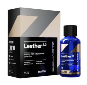 carpro cquartz leather 2.0 - kit - hydrophobic & oil phobic, safe on all car leather, resistance to uv, denim dye coloring, abrasion and stains (30ml kit)