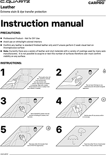CARPRO CQUARTZ Leather 2.0 - Kit - Hydrophobic & Oil Phobic, Safe on All Car Leather, Resistance to UV, Denim Dye Coloring, Abrasion and Stains (30ml Kit)