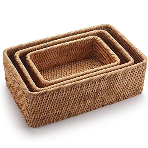 YYSS, Wicker Storage Basket Jewelry Rattan Stackable Sundries Key Magazine-Cosmetics Organizer Box Container (S)