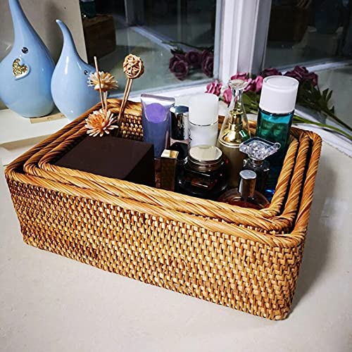 YYSS, Wicker Storage Basket Jewelry Rattan Stackable Sundries Key Magazine-Cosmetics Organizer Box Container (S)