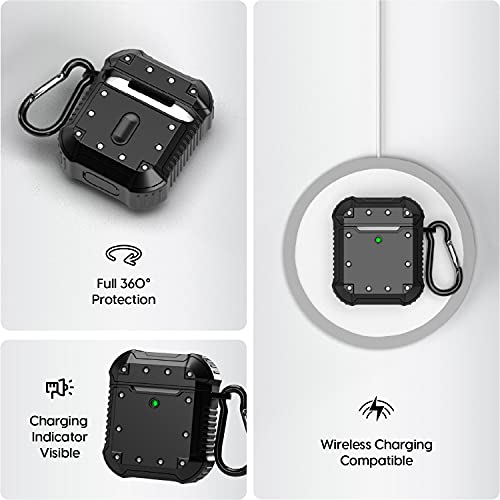 TALK WORKS AirPods Case Cover with Keychain - Rugged Protective Hard Skin for AirPods Keychain Case Clip Carabiner Wireless Charging Compatible with Apple Air Pod Carrying Case Series 1 & 2 - Black