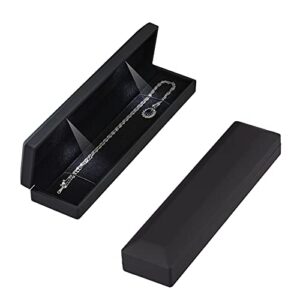 long chain necklace jewelry gift box case with led light, elegant velvet necklace pendant bracelet box for jewelry display wedding engagment valentine's day (black)