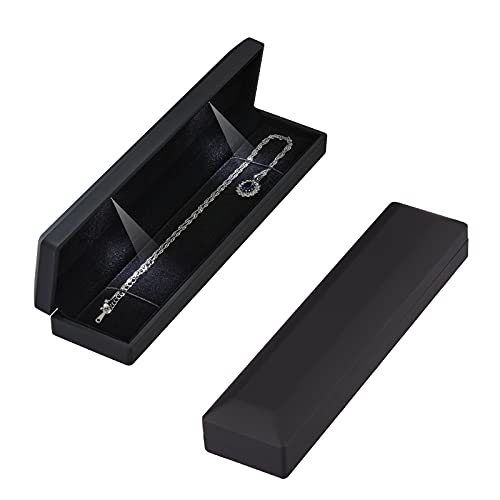 Long Chain Necklace Jewelry Gift Box Case with LED Light, Elegant Velvet Necklace Pendant Bracelet Box for Jewelry Display Wedding Engagment Valentine's Day (Black)