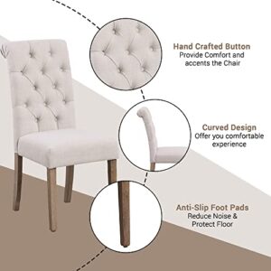 BTEXPERT BB5106-2 High Back Tufted Parsons Upholstered Padded Dining Room Chairs Side Wood Accent-Two Pack, Set of 2, Ivory Beige Linen Fabric