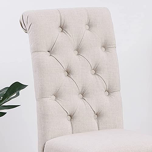 BTEXPERT BB5106-2 High Back Tufted Parsons Upholstered Padded Dining Room Chairs Side Wood Accent-Two Pack, Set of 2, Ivory Beige Linen Fabric