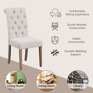 BTEXPERT BB5106-2 High Back Tufted Parsons Upholstered Padded Dining Room Chairs Side Wood Accent-Two Pack, Set of 2, Ivory Beige Linen Fabric