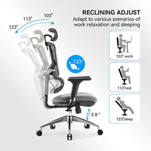 SIHOO Ergonomic Office Chair - High Back Desk Chair with Lumbar Support, 3D Armrest and Adjustable Height Backrest - Thick Seat Cushion Breathable Mesh Computer Chair (Gray)