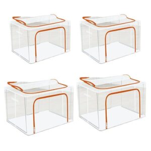 guo feng diao steel frame storage box transparent storage box quilt storage box folding wardrobe pvc or nylon fabric extra large storage bag (orange waterproof: 66l x 2pcs + 80l x 2pcs)