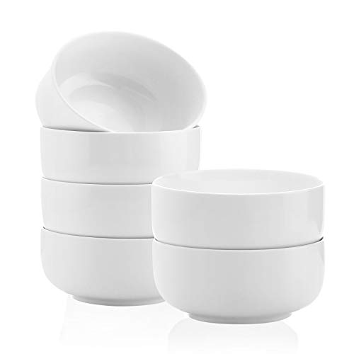 Kanwone Porcelain Bowl Set - 32 Ounce for Cereal, Salad and Soup, Microwave and Dishwasher Safe - Set of 6, White