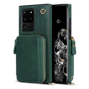 crossbody wallet case for samsung galaxy s20 ultra,wallet phone case with card holder,kickstand,magnetic closure,zipper phone purse,strap
