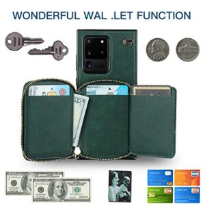 Crossbody Wallet Case for Samsung Galaxy S20 Ultra,Wallet Phone Case with Card Holder,Kickstand,Magnetic Closure,Zipper Phone Purse,Strap