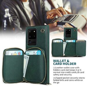 Crossbody Wallet Case for Samsung Galaxy S20 Ultra,Wallet Phone Case with Card Holder,Kickstand,Magnetic Closure,Zipper Phone Purse,Strap