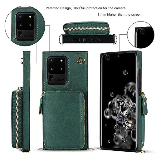 Crossbody Wallet Case for Samsung Galaxy S20 Ultra,Wallet Phone Case with Card Holder,Kickstand,Magnetic Closure,Zipper Phone Purse,Strap