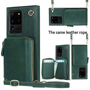 Crossbody Wallet Case for Samsung Galaxy S20 Ultra,Wallet Phone Case with Card Holder,Kickstand,Magnetic Closure,Zipper Phone Purse,Strap
