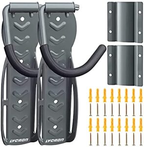 lycaon bike rack for garage (ultimate gray) bicycle wall mount hanger hooks indoor vertical storage system holds up to 68lb with tire tray & screws (2)