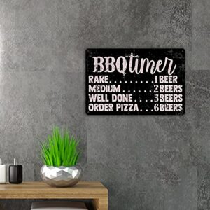 QIONGQI Funny BBQ Timer Quote Metal Tin Sign Wall Decor Retro BBQ Signs with Sayings for Home Kitchen Restaurant Café Decor Gifts