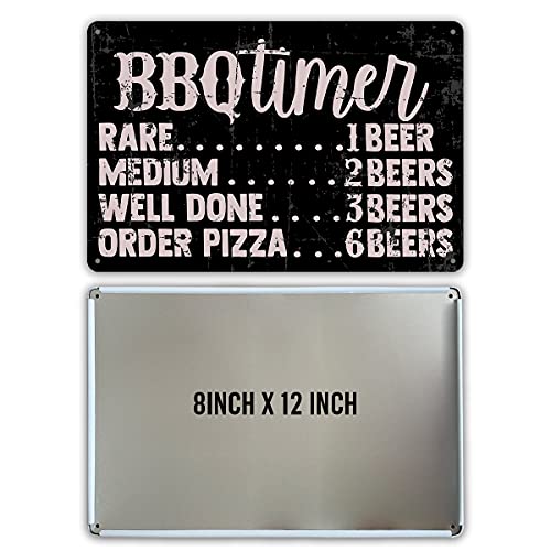 QIONGQI Funny BBQ Timer Quote Metal Tin Sign Wall Decor Retro BBQ Signs with Sayings for Home Kitchen Restaurant Café Decor Gifts