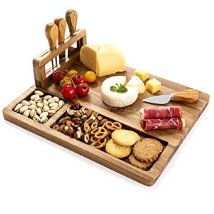 hblife cheese board & knife set acacia charcuterie board 11x14 inch cheese platter with 4 stainless steel knife, house warming gift & perfect choice for christmas thanksgiving