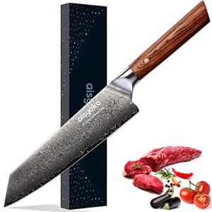 aisyoko chef knife 8 inch damascus japan vg-10 super stainless steel professional high carbon super sharp kitchen cooking knife, ergonomic color wooden handle luxury gift box