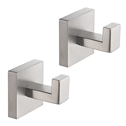 SISEHO Bathroom Towel Hook Brushed Nickel SUS304 Stainless Steel Heavy-Duty Bathrobe Coat Coat Hook Suitable for Kitchen Outdoor Modern Hotel Square Wall-Mounted 2-Piece