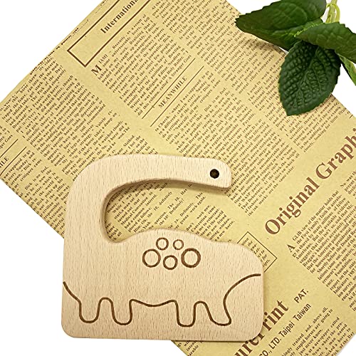 FYLFOTA Wooden Kids Knife for Cooking, Toddler Safe Knife for Cutting Vegetable Fruit, Cute Dinosaur Shape Kids Kitchen Tools- Kids Chef Knife with Original Wood, No Paint