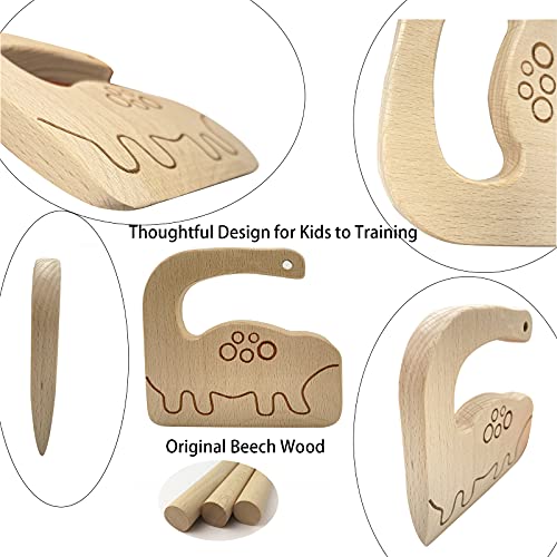 FYLFOTA Wooden Kids Knife for Cooking, Toddler Safe Knife for Cutting Vegetable Fruit, Cute Dinosaur Shape Kids Kitchen Tools- Kids Chef Knife with Original Wood, No Paint