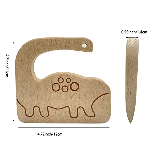 FYLFOTA Wooden Kids Knife for Cooking, Toddler Safe Knife for Cutting Vegetable Fruit, Cute Dinosaur Shape Kids Kitchen Tools- Kids Chef Knife with Original Wood, No Paint