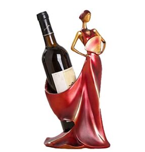 wine holder, wine rack tall drink giraffe animal tabletop single wine accessory bottle holder, women shaped sturdy sculpture wine bottle holders, figurine kitchen decoration crafts.(red)