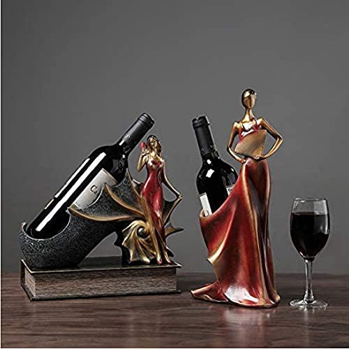 Wine Holder, Wine Rack Tall Drink Giraffe Animal Tabletop Single Wine Accessory Bottle Holder, Women Shaped Sturdy Sculpture Wine Bottle Holders, Figurine Kitchen Decoration Crafts.(Red)