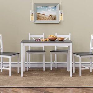 mecor 5-Piece Kitchen Dining Table Set, Pine Wood Dining Table and 4 Chairs Dinette Table Kitchen Room Furniture，Grey