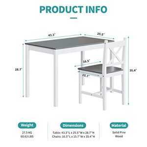 mecor 5-Piece Kitchen Dining Table Set, Pine Wood Dining Table and 4 Chairs Dinette Table Kitchen Room Furniture，Grey