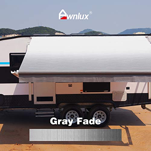 AWNLUX RV Awning Fabric Replacement Waterproof Vinyl Shade Screen for Awnings Camping Universal Fit Fabric Sun Shade UV Sun Blocker Canopy RV Awning Shade Shelter Gray Fade-10'(Fabric 9'2")