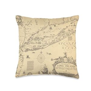 nassau and suffolk county new york atlas long island ny map throw pillow, 16x16, multicolor