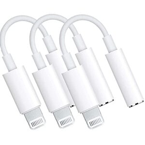 3 pack lightning to 3.5mm headphone jack adapter mfi certified, connector aux audio adapter iphone adapter white support for iphone 7/7p/8/8p/x/xs/11/11 pm/12/12pm/13/13pm compatible ios 10.3 or later