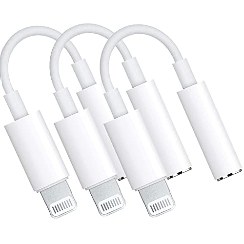 3 Pack Lightning to 3.5mm Headphone Jack Adapter MFi Certified, Connector Aux Audio Adapter iphone Adapter White Support for iPhone 7/7P/8/8P/X/XS/11/11 PM/12/12PM/13/13PM Compatible iOS 10.3 or Later